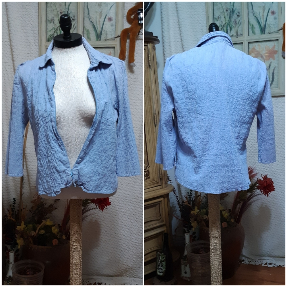 Womens Stretch Jacket Top Cotton Light Blue Zip B5 M FIORLINI INTERNATIONAL